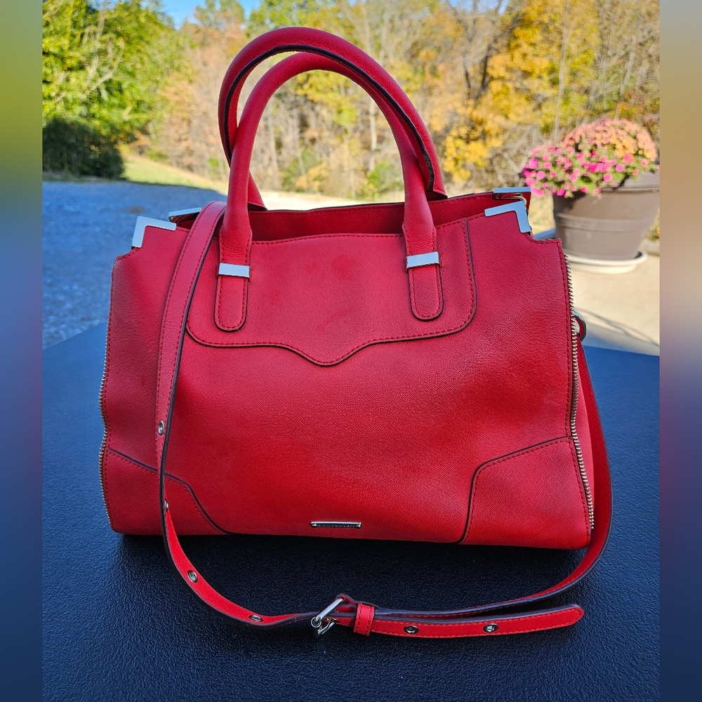Rebecca Minkoff Amorous Holiday Red Rare Blue Leopard Satchel Crossbody Purse